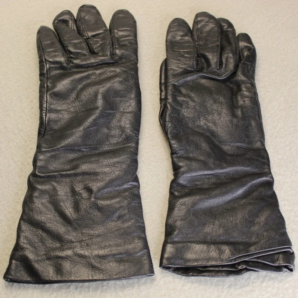 Unbranded Gloves Womens M Black Leather Knit Lined Gauntlet Winter Chic Classic